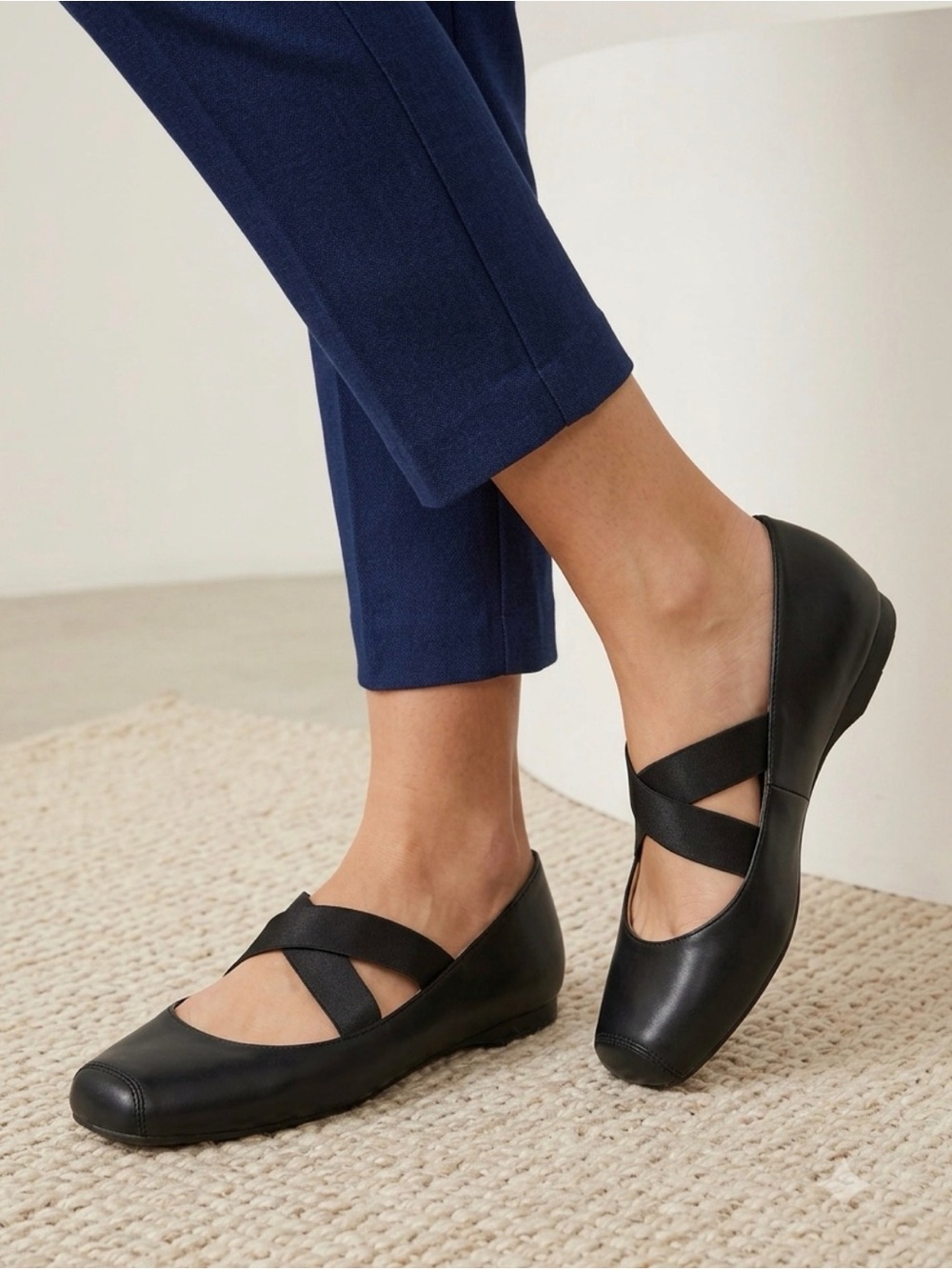 Jessica Simpson Mandalaye Black Square Toe Criss Cross Strap Ballet Flats size 9